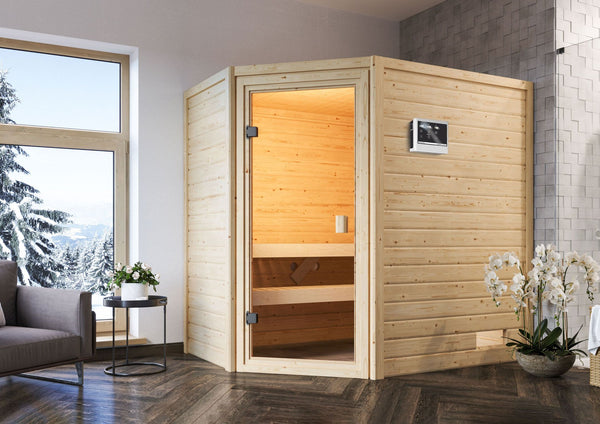 Sauna Jella Massivholzsauna, Eckeinstieg