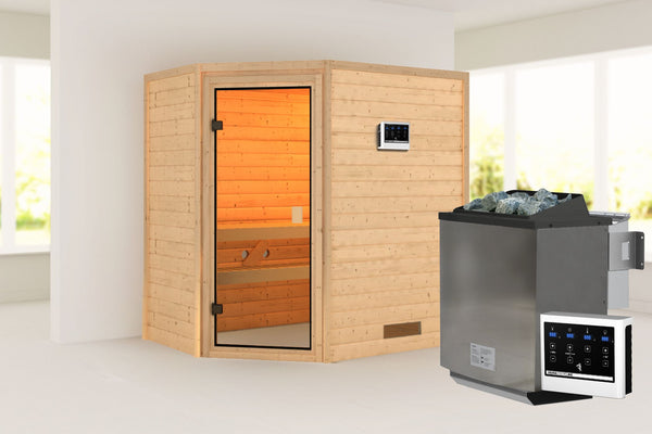 Sauna Jella Massivholzsauna, Eckeinstieg