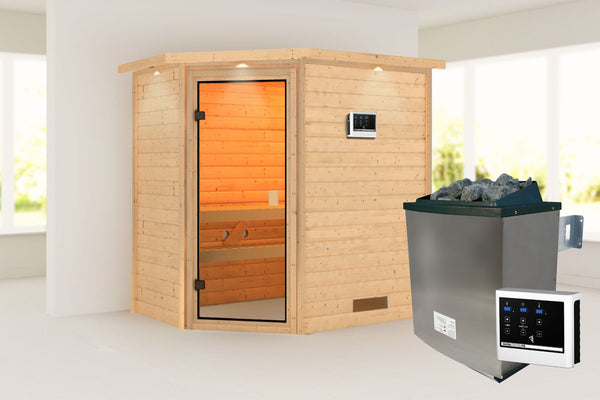 Sauna Jella Massivholzsauna, Eckeinstieg