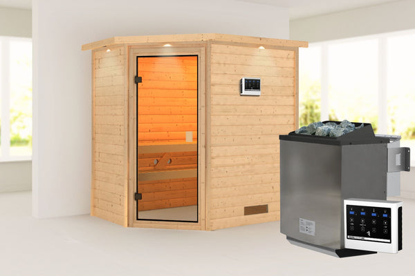 Sauna Jella Massivholzsauna, Eckeinstieg