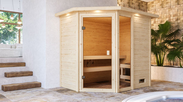Sauna Jada Massivholzsauna, Eckeinstieg