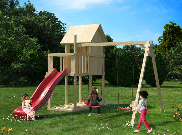 Kinderspielhaus Frieda SET Kinderspielgerät, naturbelassen, mit