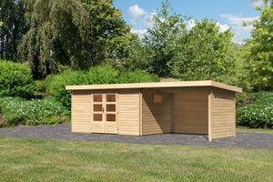 Gartenhaus Trittau 5 SET Gartenhaus, naturbelassen, mit Anbaudach 3,3