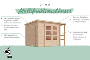 Gartenhaus Multifunktionshaus Gartenhaus, naturbelassen, mit Anbauschrank und Anbaudach