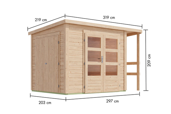 Gartenhaus Multifunktionshaus Gartenhaus, naturbelassen, mit Anbauschrank und Anbaudach