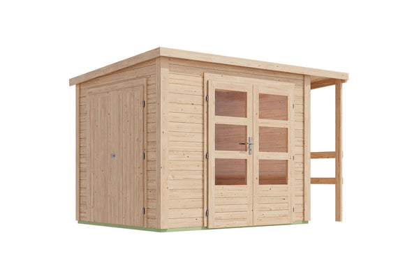 Gartenhaus Multifunktionshaus Gartenhaus, naturbelassen, mit Anbauschrank und Anbaudach