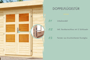 Gartenhaus Multifunktionshaus Gartenhaus, naturbelassen, mit Anbauschrank und Anbaudach