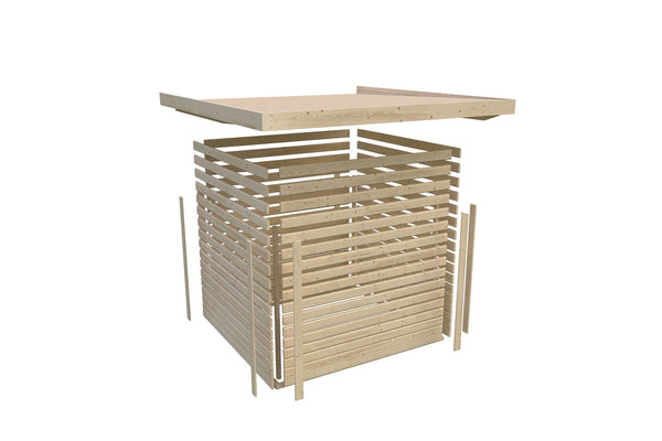 Gartenhaus Lahar 3,5 SET Gartenhaus, terragrau, mit Anbaudach 2,4 m