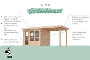 Gartenhaus Lahar 3,5 SET Gartenhaus, terragrau, mit Anbaudach 2,4 m