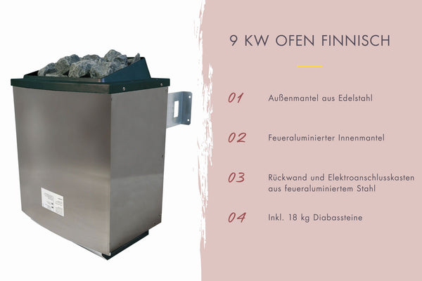 Saunaofen 9 kW Ofen finnisch mit Steinen