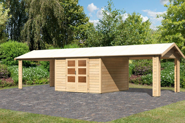 Gartenhaus Theres 7 SET Gartenhaus, naturbelassen, mit 2x Dachausbauelement 3,2m