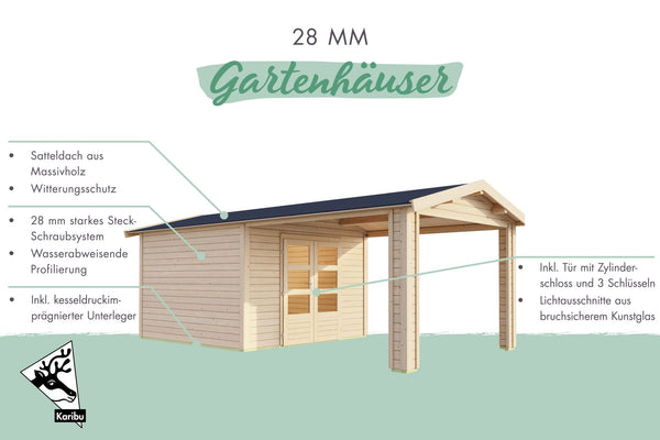 Gartenhaus Theres 7 SET Gartenhaus, naturbelassen, mit 2x Dachausbauelement 3,2m