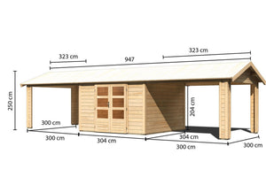Gartenhaus Theres 7 SET Gartenhaus, naturbelassen, mit 2x Dachausbauelement 3,2m