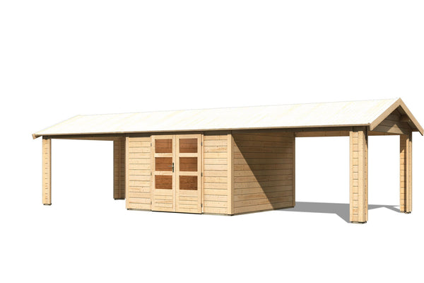 Gartenhaus Theres 7 SET Gartenhaus, naturbelassen, mit 2x Dachausbauelement 3,2m