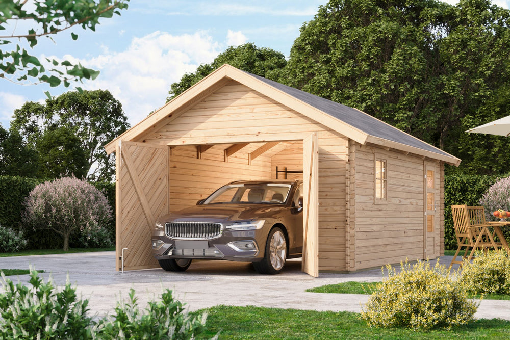 Blockhausgarage 38 mm naturbelassen, mit Dreh-/ Kippfenster