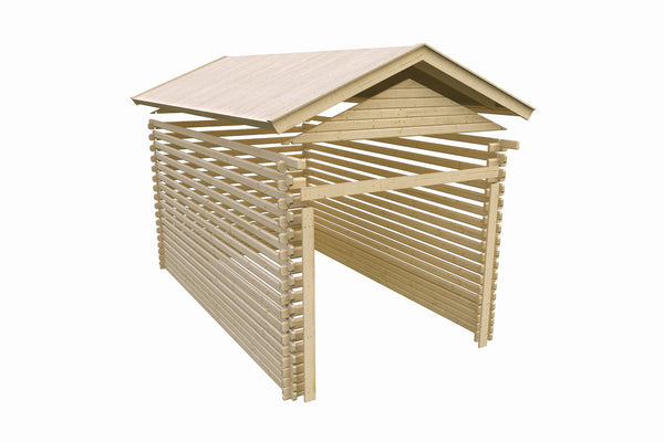 Blockhausgarage 38 mm naturbelassen, mit Dreh-/ Kippfenster