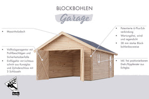 Blockhausgarage 38 mm naturbelassen, mit Dreh-/ Kippfenster