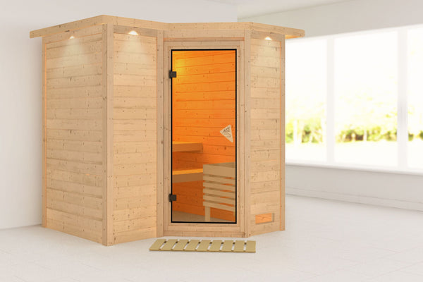 Sauna Sahib 1 Massivholzsauna, Eckeinstieg