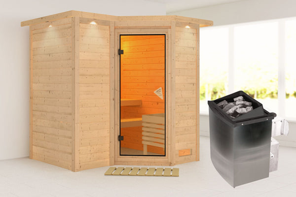Sauna Sahib 1 Massivholzsauna, Eckeinstieg