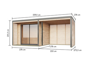 Gartenhaus Saturn 1A SET Gartenhaus, naturbelassen, mit Anbaudach 3 m