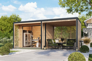 Gartenhaus Saturn 1A SET Gartenhaus, naturbelassen, mit Anbaudach 3 m