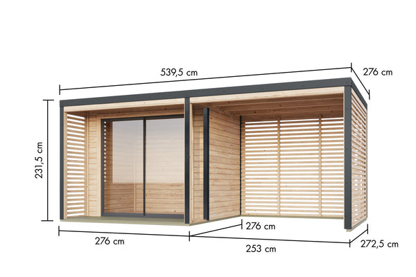 Gartenhaus Saturn 1A SET Gartenhaus, naturbelassen, mit Anbaudach 3 m