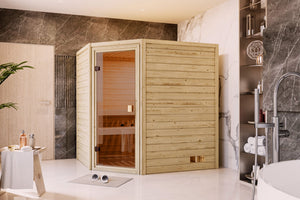 Sauna Mia Massivholzsauna, Eckeinstieg