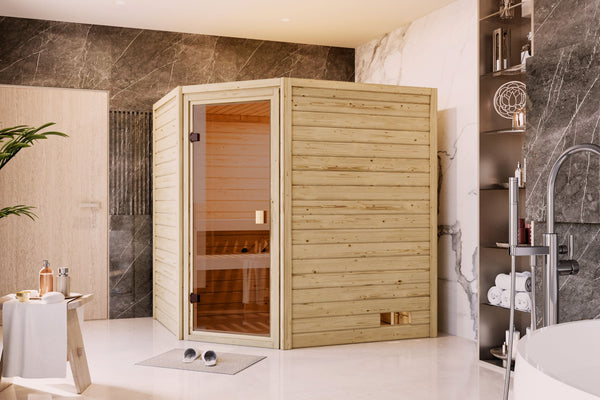 Sauna Mia Massivholzsauna, Eckeinstieg