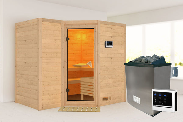 Sauna Sahib 2 Massivholzsauna, Eckeinstieg
