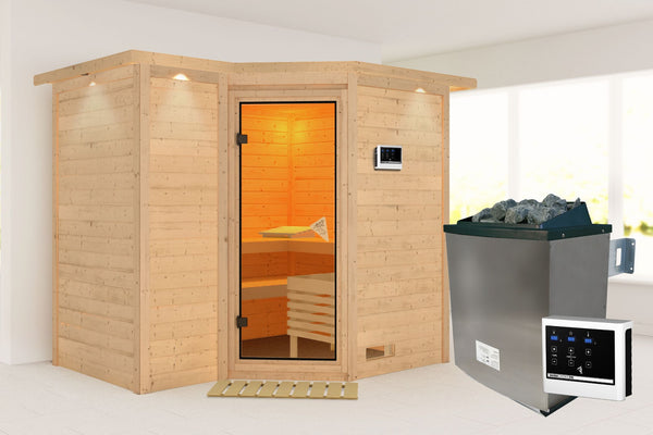 Sauna Sahib 2 Massivholzsauna, Eckeinstieg