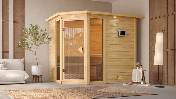Sauna Sinai 3 Massivholzsauna, Eckeinstieg