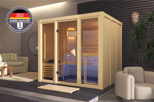 Sauna Avari 4 Systemsauna, Fronteinstieg, ohne Kranz mit bronzierter Tür und ohne Zubehör