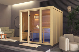 Sauna Avari 4 Systemsauna, Fronteinstieg, ohne Kranz mit bronzierter Tür und ohne Zubehör