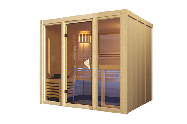 Sauna Avari 4 Systemsauna, Fronteinstieg, ohne Kranz mit bronzierter Tür und ohne Zubehör