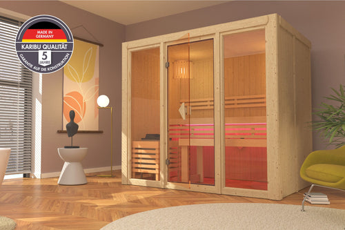 Sauna Avari 3 Systemsauna, Fronteinstieg, ohne Kranz mit bronzierter Tür und ohne Zubehör