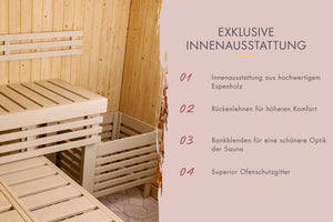Sauna Avari 3 Systemsauna, Fronteinstieg, ohne Kranz mit bronzierter Tür und ohne Zubehör