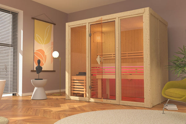 Sauna Avari 3 Systemsauna, Fronteinstieg, ohne Kranz mit bronzierter Tür und ohne Zubehör