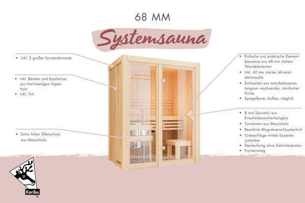 Sauna Avari 3 Systemsauna, Fronteinstieg, ohne Kranz mit bronzierter Tür und ohne Zubehör