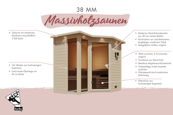 Sauna Amara Massivholzsauna, Eckeinstieg