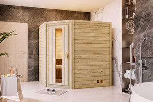 Sauna Mia Massivholzsauna, Eckeinstieg