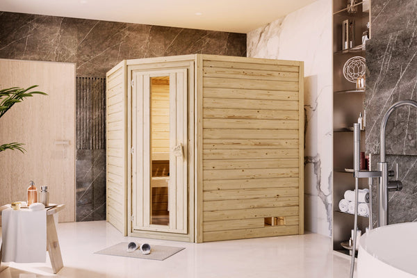 Sauna Mia Massivholzsauna, Eckeinstieg