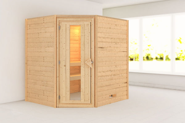 Sauna Mia Massivholzsauna, Eckeinstieg