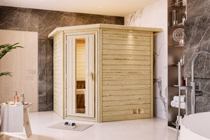 Sauna Mia Massivholzsauna, Eckeinstieg