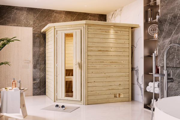 Sauna Mia Massivholzsauna, Eckeinstieg