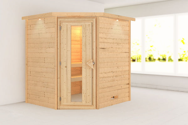 Sauna Mia Massivholzsauna, Eckeinstieg