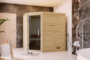 Sauna Mia Massivholzsauna, Eckeinstieg