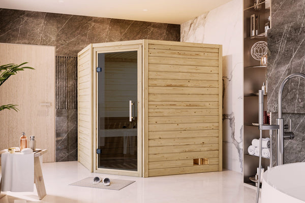 Sauna Mia Massivholzsauna, Eckeinstieg
