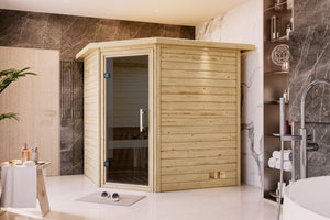 Sauna Mia Massivholzsauna, Eckeinstieg