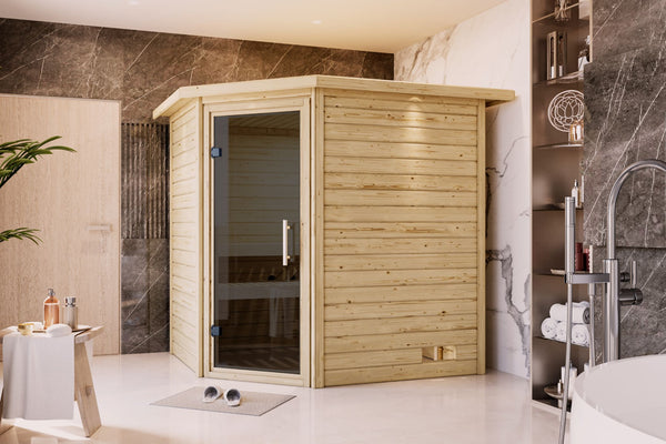 Sauna Mia Massivholzsauna, Eckeinstieg