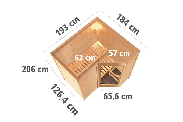 Sauna Sahib 1 Massivholzsauna, Eckeinstieg